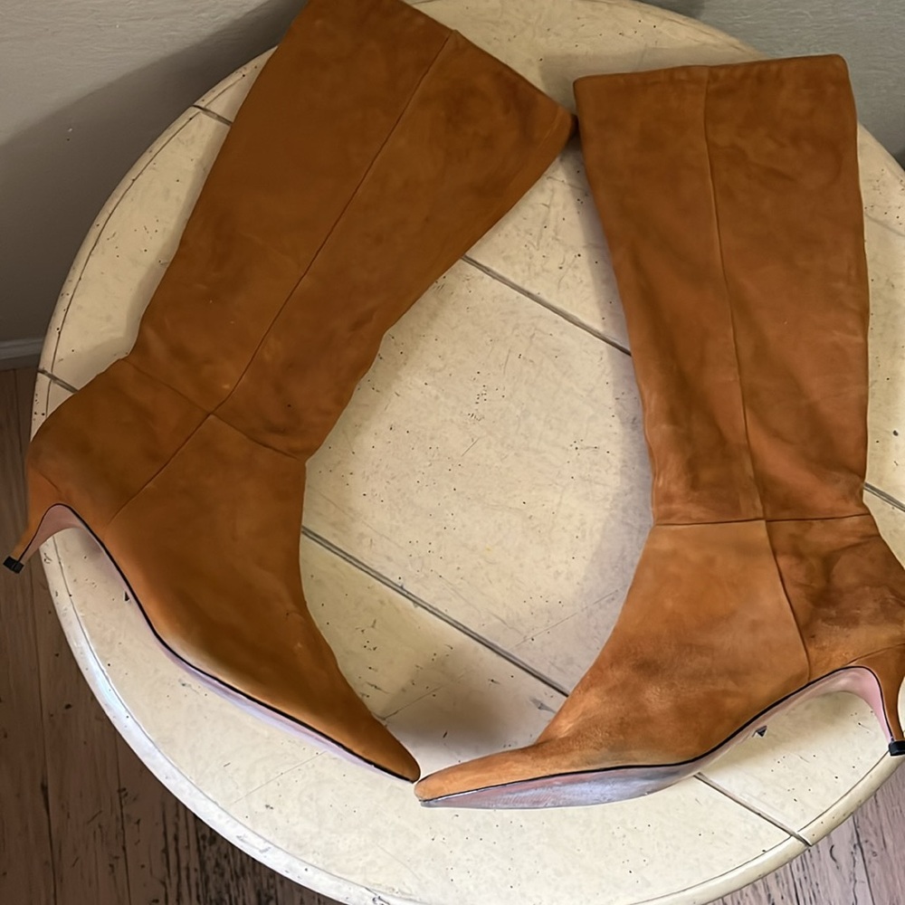 Schutz Maryana Lo Heeled Suede Leather Boots Tan • Size 11 B